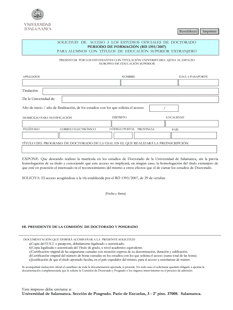 Este impreso debe enviarse a Universidad de Salamanca Seccin bb Vista previa en la página 1
