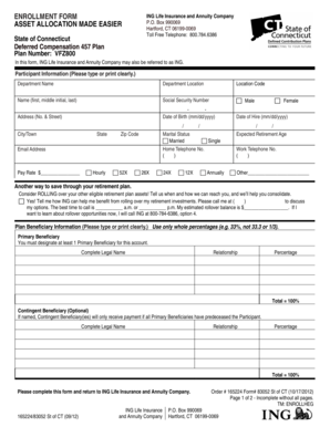 ING Life Insurance Deferred Compensation 457 Plan Enrollment Form