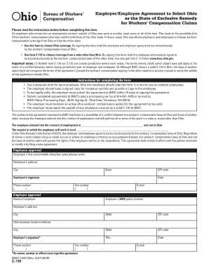 Employer/Employee Agreement to Select Ohio as the State of Exclusive Remedy for Workers Compensation Claims Please read the instructions below before completing this form