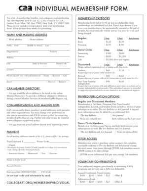 College Art Association Individual Membership Form