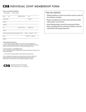 CAA Individual Joint Membership Form