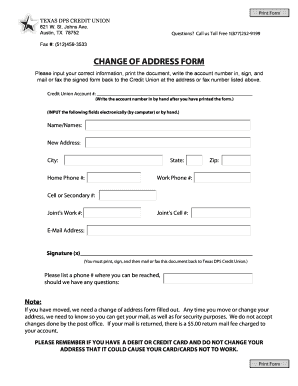 Texas DPS Credit Union Change of Address Form