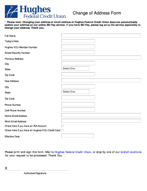 Hughes Federal Credit Union Change of Address Form