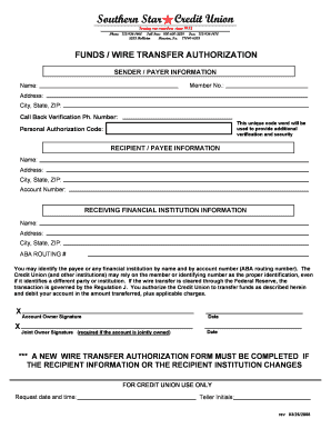 Funds Wire Transfer Authorization Form