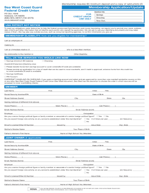 Sea West Coast Guard Federal Credit Union Membership Application