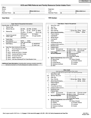 OCS and FINS Referral and Family Resource Center Intake Form