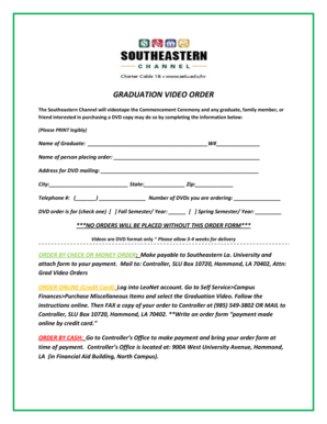 Graduation Video Order Form