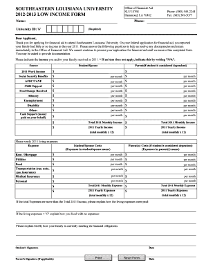 Southeastern Louisiana University Low Income Form