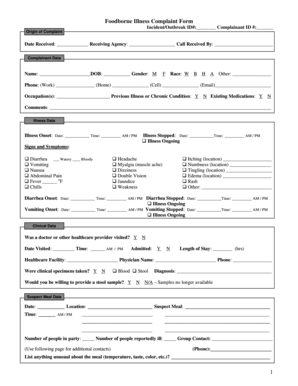 Foodborne Illness Complaint Form