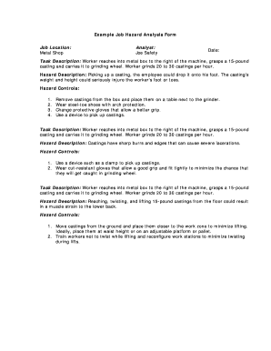 Example Job Hazard Analysis Form Job Location: Metal ... - OSHA - useuosh