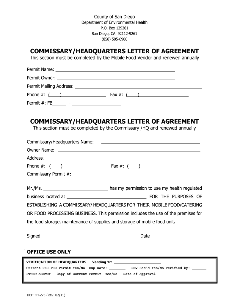 commissary agreement letter Preview on Page 1.