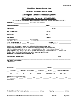 Autologous Donation Processing Form
