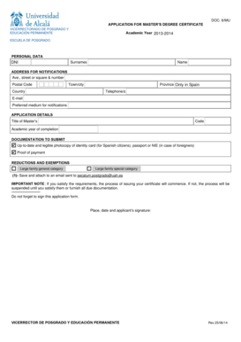 Application for Master’s Degree Certificate