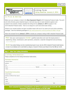 2014 Industrial Products Guide Listing Form