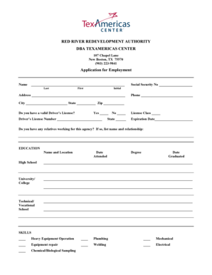 Texas Employment Application Form
