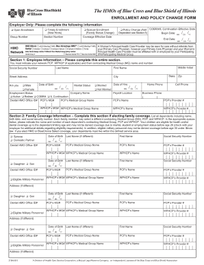 Blue Cross and Blue Shield of Illinois Enrollment and Policy Change Form