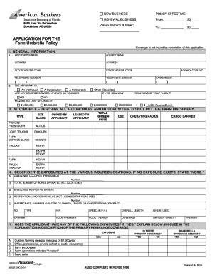 Farm Umbrella Policy Application