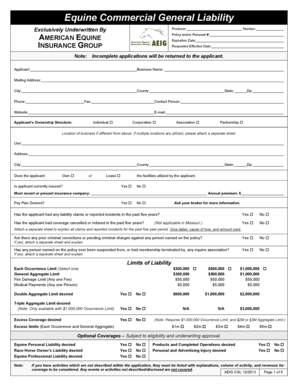 Equine Commercial General Liability Application