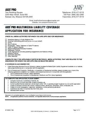 AXIS Multimedia Liability Insurance Application