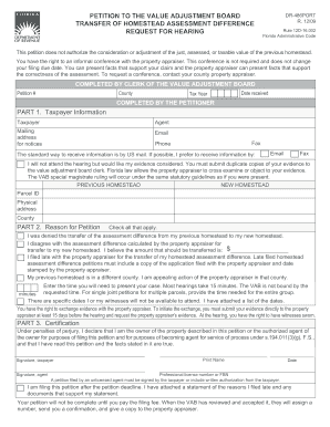 Florida Homestead Assessment Difference Petition