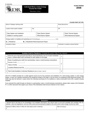 Louisiana Wind or Solar Energy Income Tax Credit Form