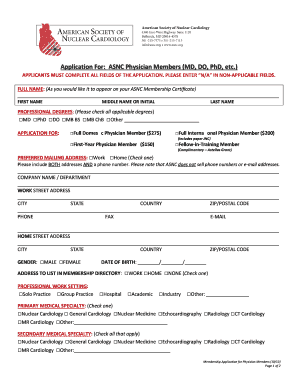 ASNC Physician Membership Application