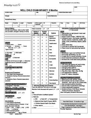 Well Child Exam Form 9 Months