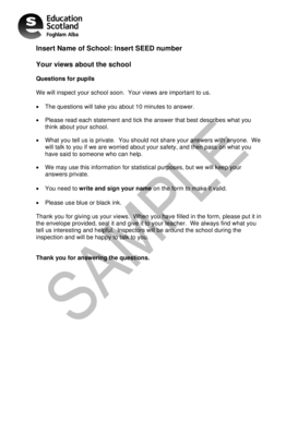 School Inspection Pupil Feedback Form