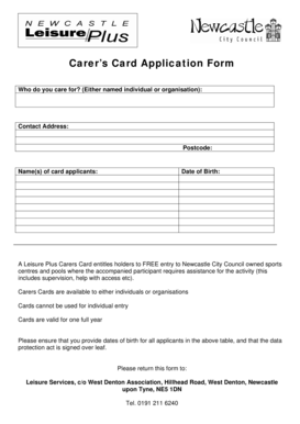 Carer’s Card Application Form