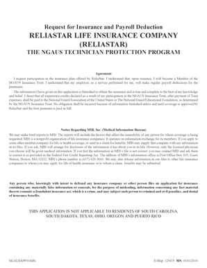 NGAUS Technician Protection Program Insurance Application