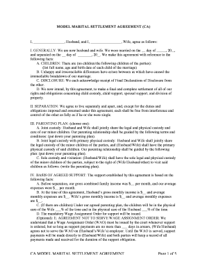 California Marital Settlement Agreement