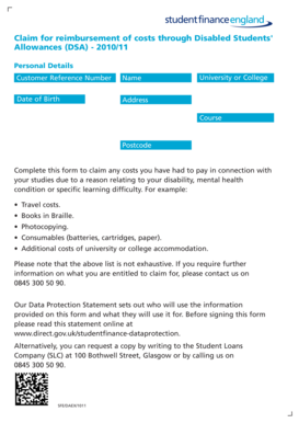 Claim for Reimbursement of Costs through DSA - 2010/11