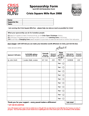 Crisis Square Mile Run Sponsorship Form