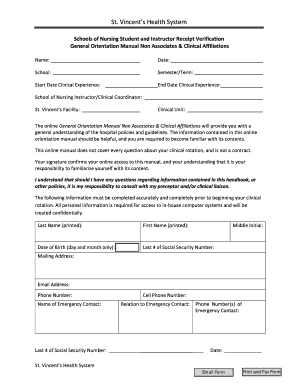 St. Vincent’s Health System Student Receipt Verification