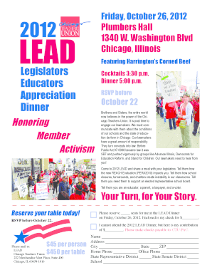 2012 Teachers Union LEAD Dinner Invitation