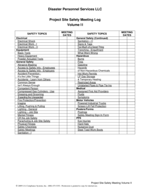 Project Site Safety Meeting Log