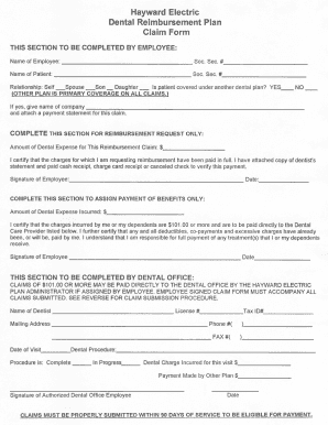 Hayward Electric Dental Reimbursement Claim Form