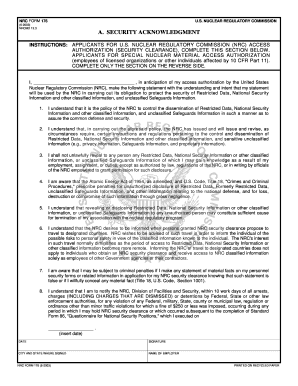 NRC Form 176 Security Acknowledgment