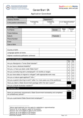 CareerStart SA Application Coversheet