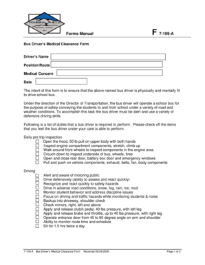 Bus Driver’s Medical Clearance Form