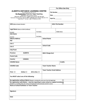 Alberta Distance Learning Centre Re-Registration Form