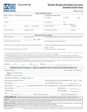 Blanket Student Accident Insurance Claim Form