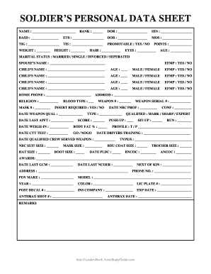 Soldier’s Personal Data Sheet