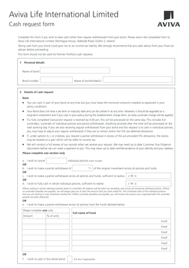 Aviva Life International Cash Request Form