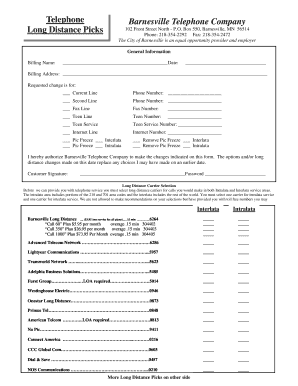 Barnesville Telephone Company Long Distance Service Form