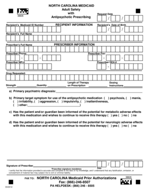 North Carolina Medicaid Antipsychotic Prescription Form