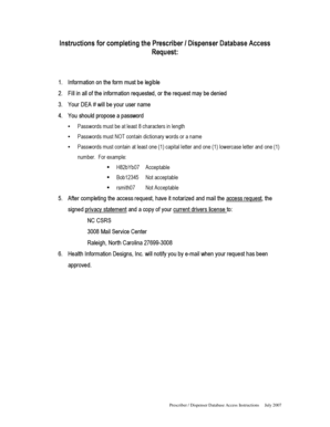 Prescriber Dispenser Database Access Request