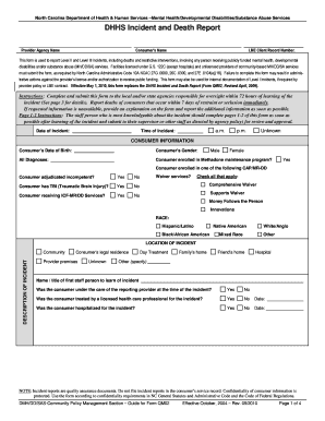 North Carolina DHHS Incident and Death Report