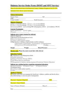 Diabetes Service Order Form