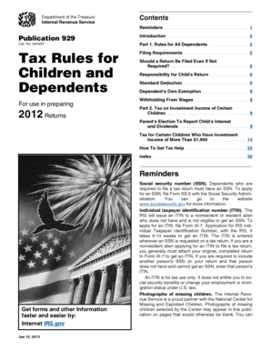 IRS Publication 929 Tax Rules for Dependents